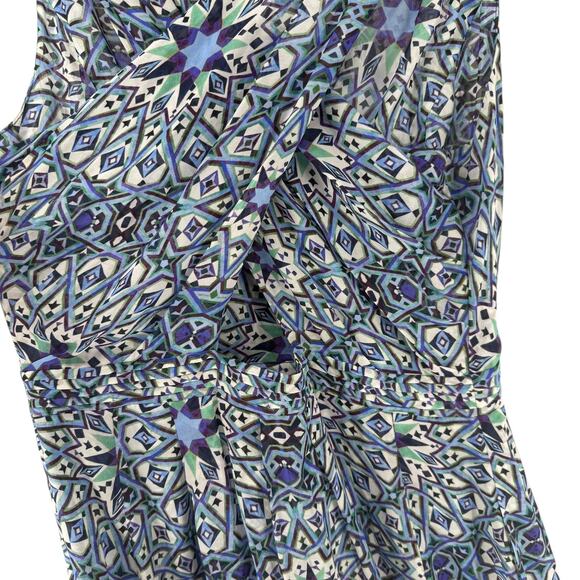 Carolina Issa Nordstrom Signature Dress 12 Blue Maxi Silk V Neck Kaleidoscope - Picture 7 of 12